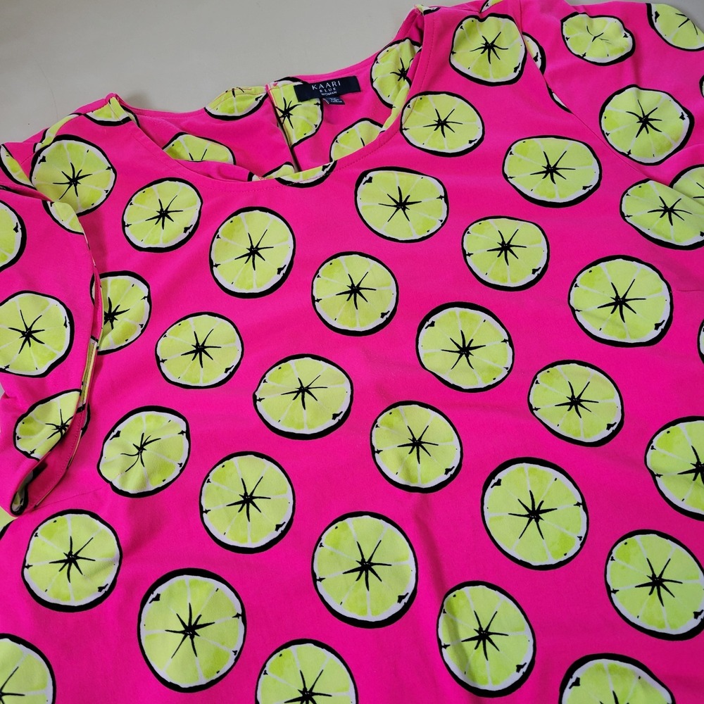 Kaari Blue Women's Plus Size 1X Pink Yellow Lemon Abstract Polyester Dress